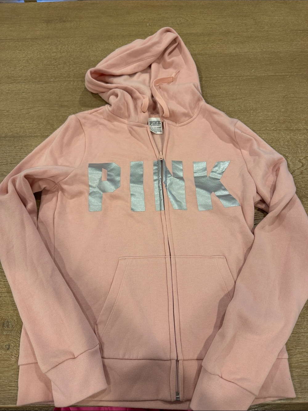 PINK Victoria's Secret Zip-Up Hoodie - Light Pink with Silver Logo